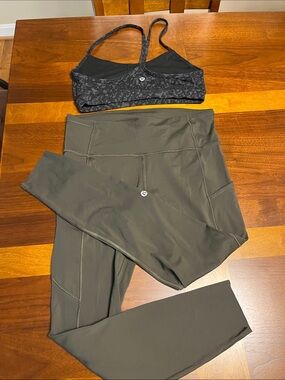 lululemon athletica Women's Olive High-Rise Leggings with Black Sports Bra, 8